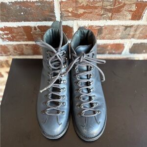 Prada Blue Gray Lace-up Leather Distressed Ankle Boots Size EU 37
